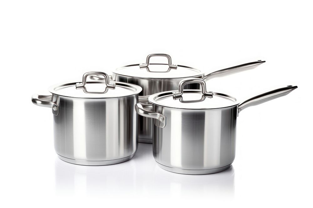 Pots pans steel white background. AI generated Image by rawpixel.