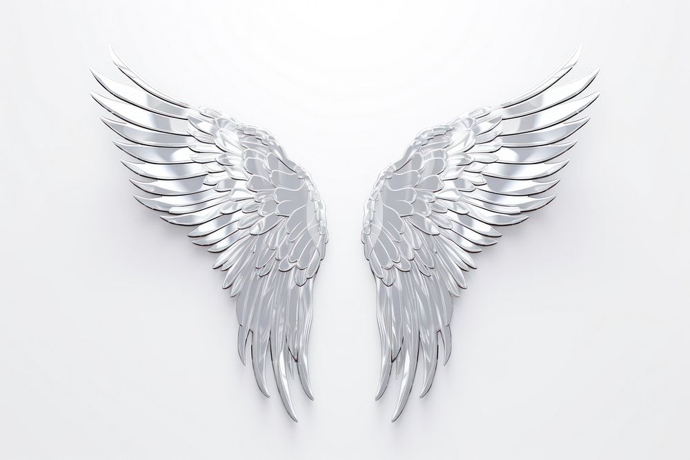 Angel wing silver white white background.