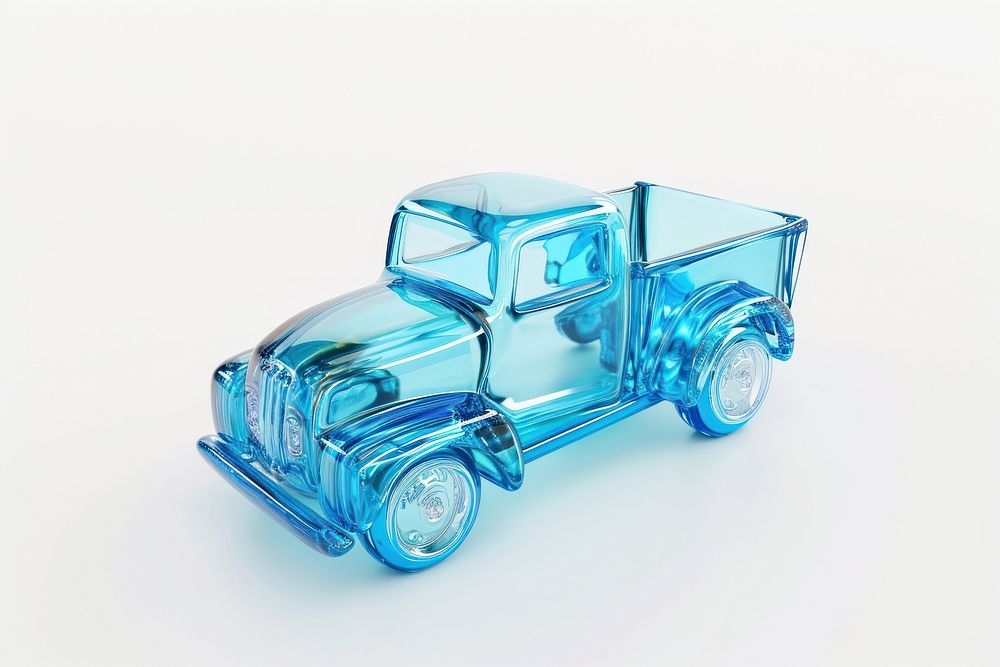 Truck shape glass toy white background.