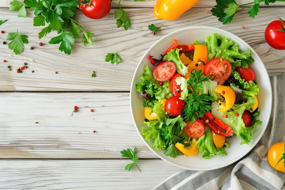 Vegetarian food plate vegetable salad.