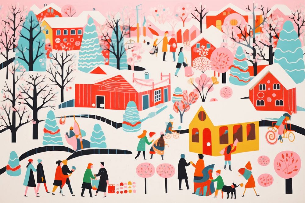 Winter market celebration outdoors painting. AI generated Image by rawpixel.