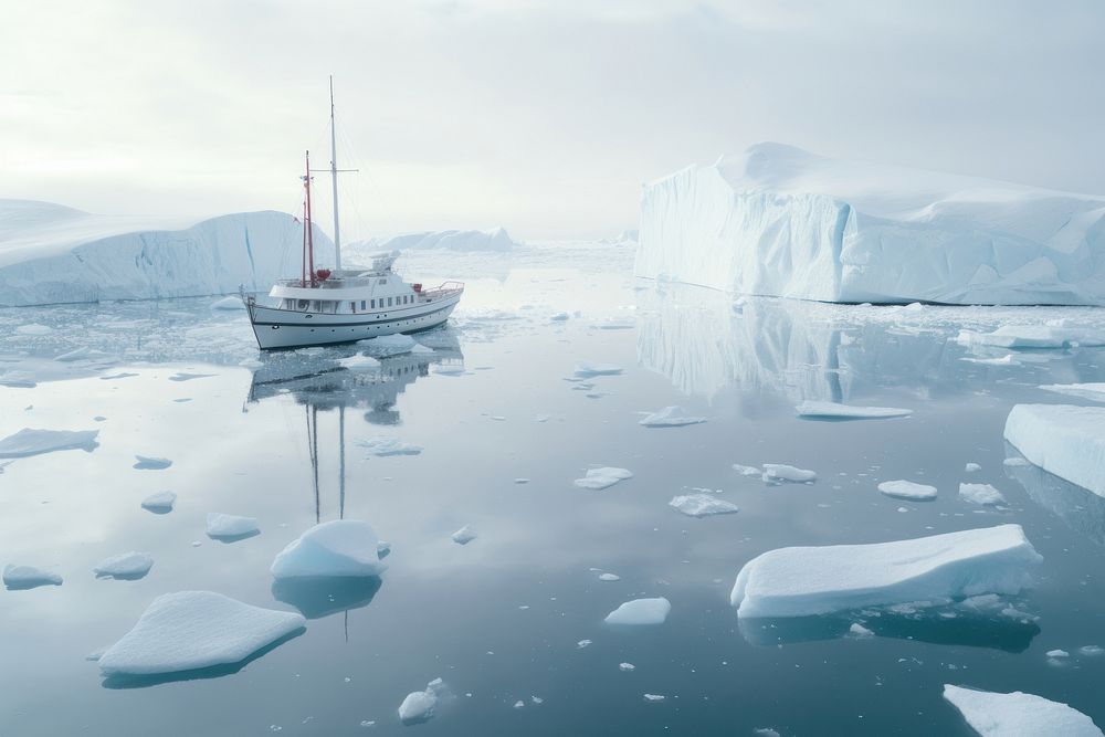 Boat ice watercraft mountain.