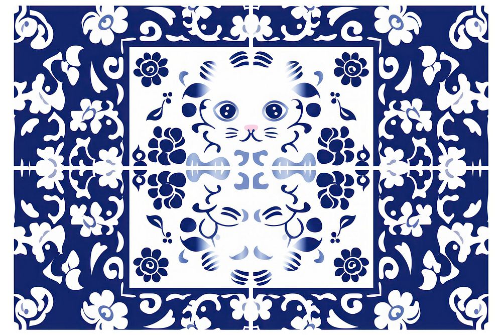 Tile pattern of cat backgrounds porcelain white.