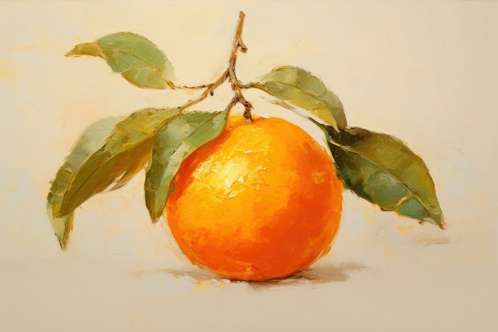 Oil painting of a clsoe up on pale oil painting orange grapefruit plant food.