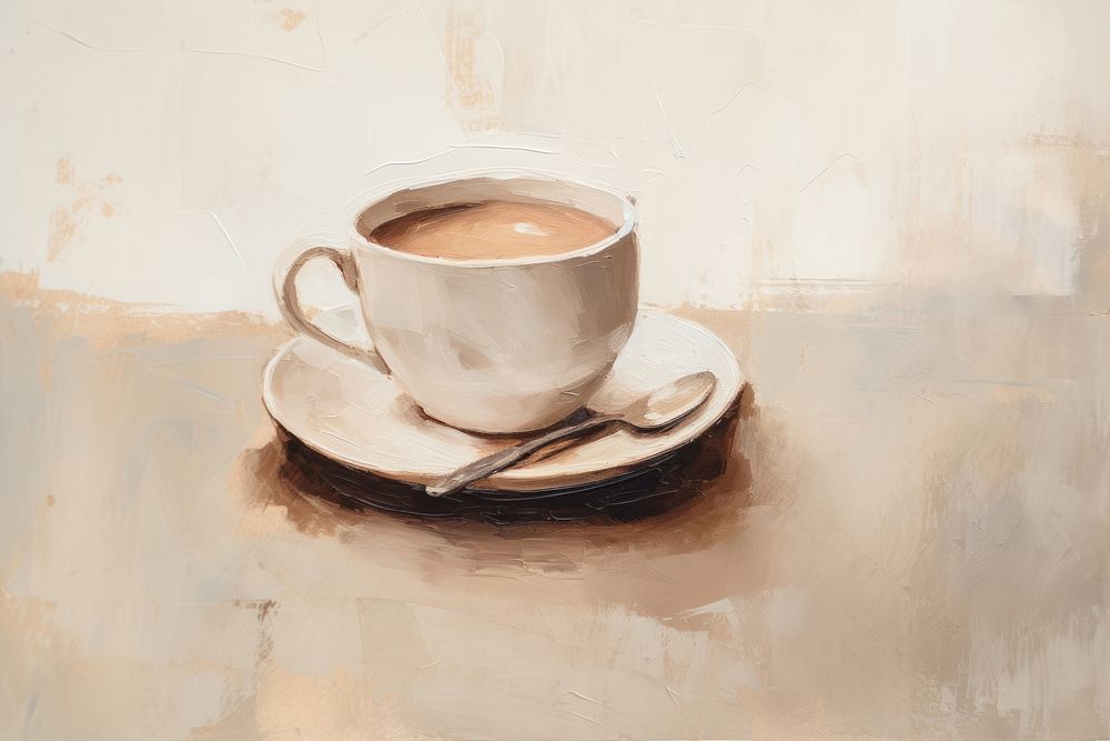 Clsoe up on pale coffee painting saucer drink.