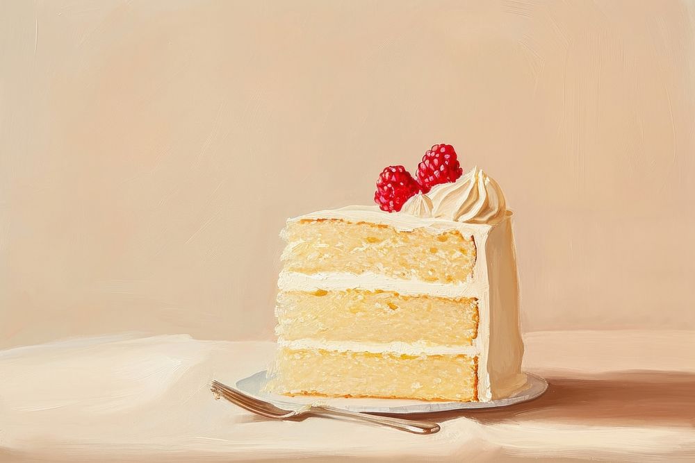 Oil painting of a clsoe up on pale Cake cake dessert cream.