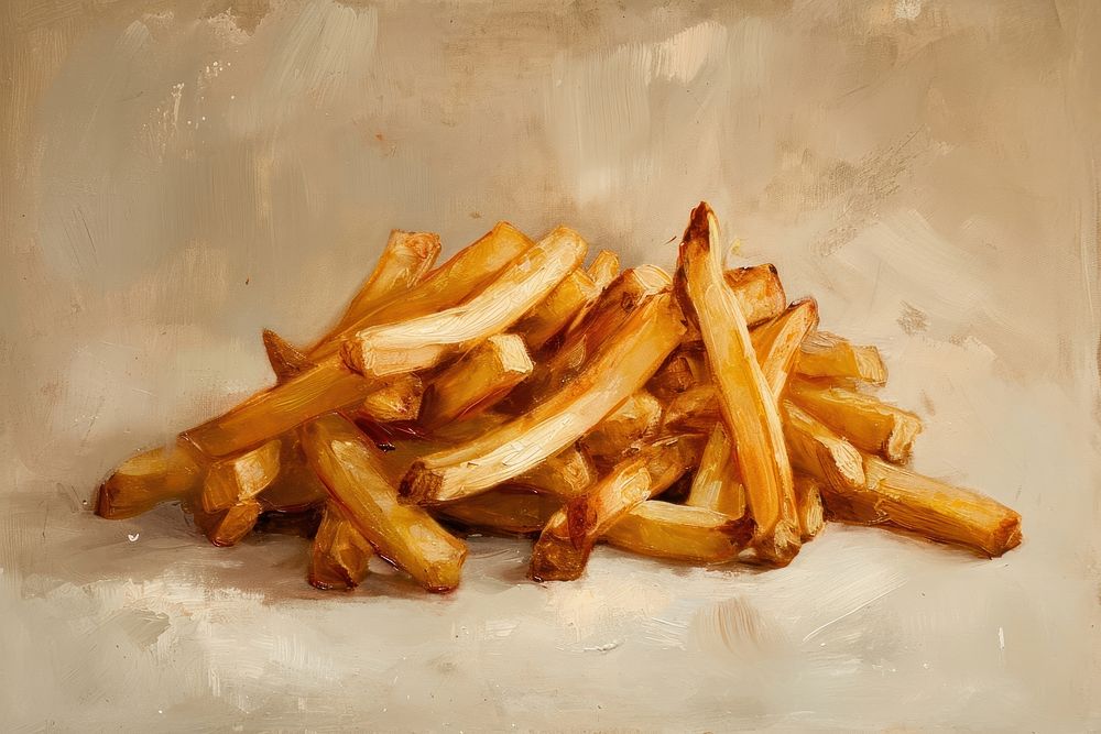 Oil painting of a clsoe up on pale french fries food vegetable freshness.
