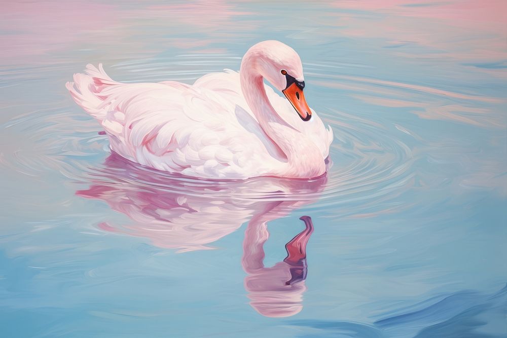 Clsoe up on pale pool reflected pink color flamingo painting outdoors.