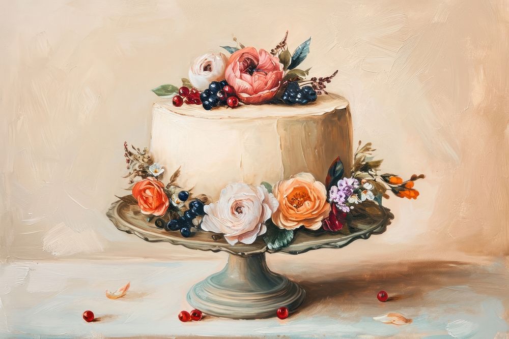 Oil painting of a clsoe up on pale Cake cake dessert flower.