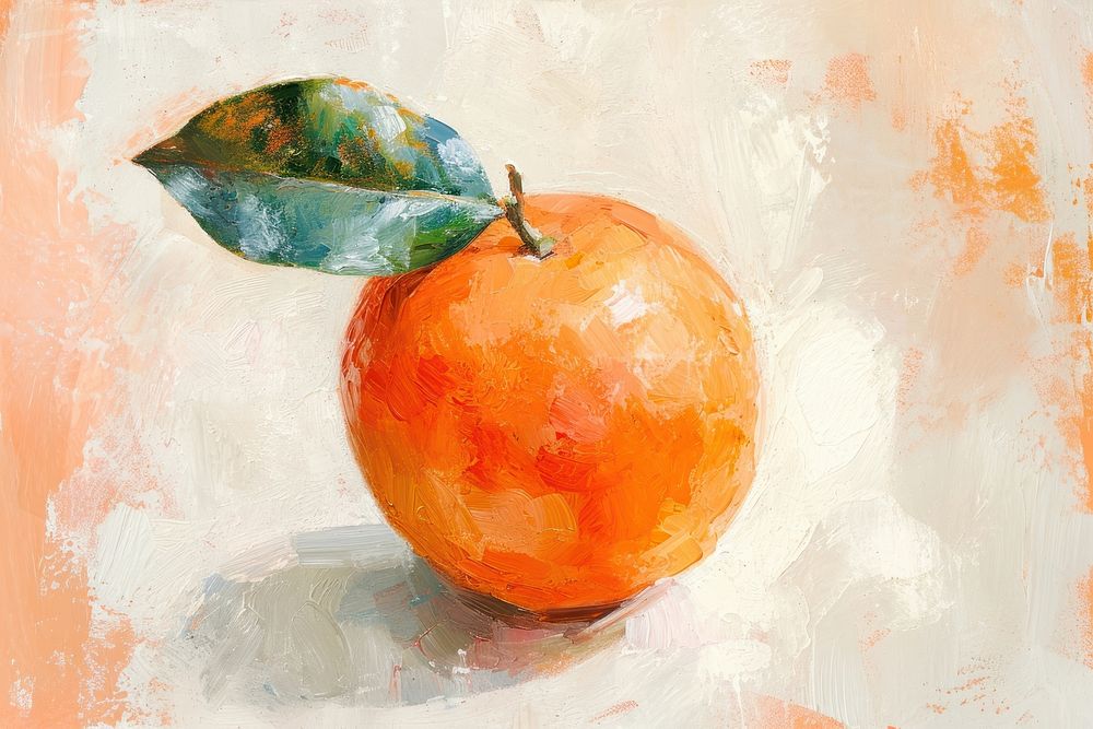 Oil painting of a clsoe up on pale oil painting orange grapefruit plant food.