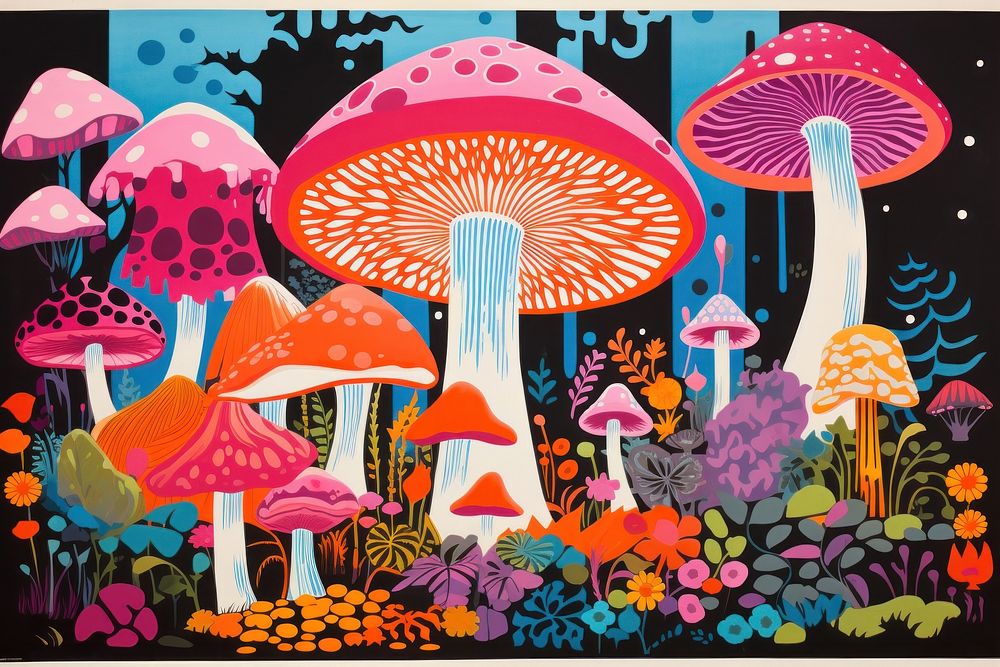 Mushrooms painting pattern agaric. 