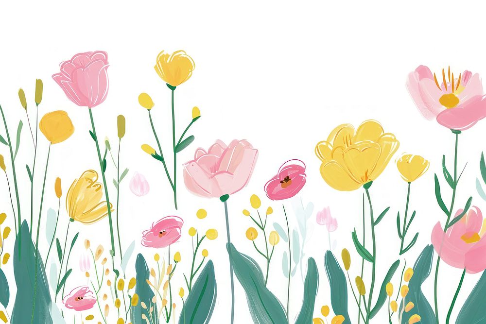 Cute blooming flowers border illustration graphics painting pattern.