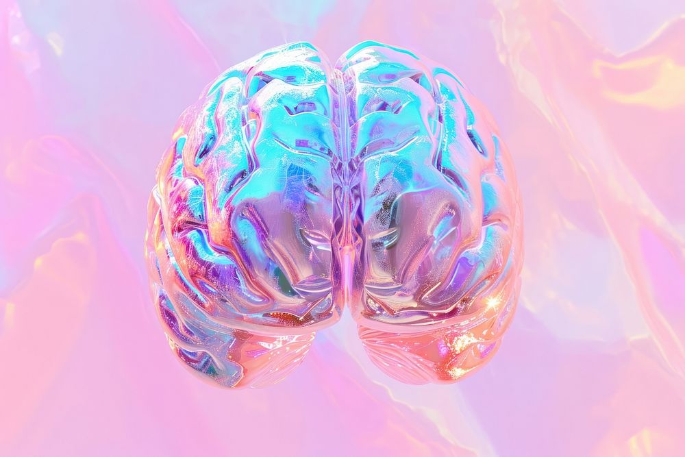 Brain anatomy holography crystal purple art.