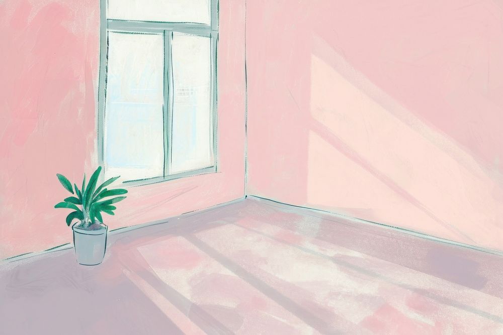 Cute empty room illustration windowsill plant floor.