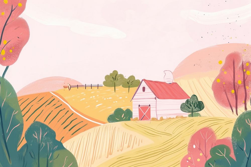 Cute farm illustration architecture countryside illustrated.
