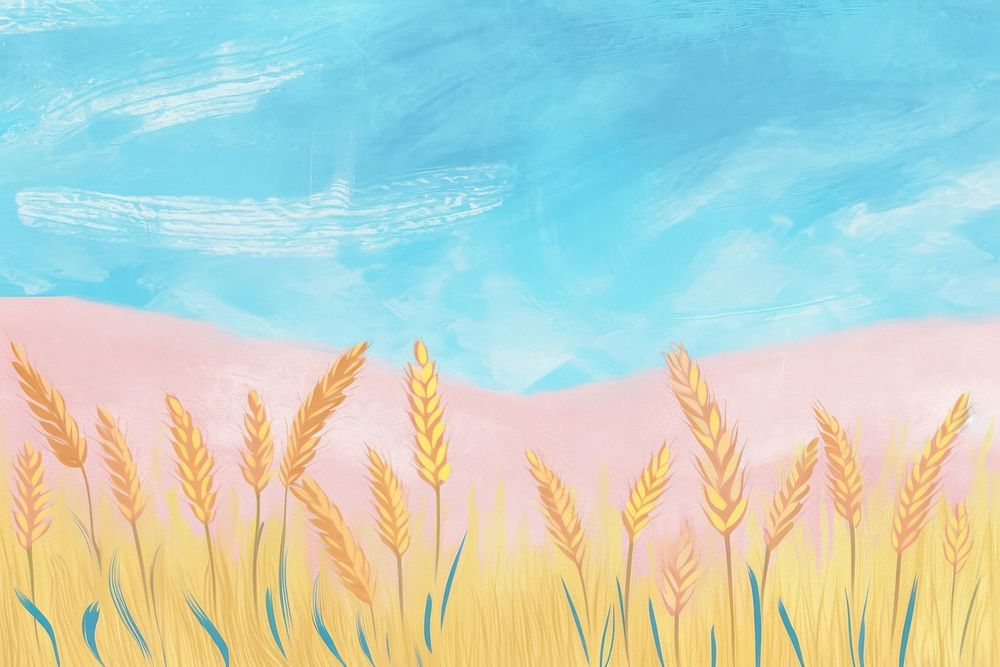 Cute Field of barley illustration painting outdoors produce.