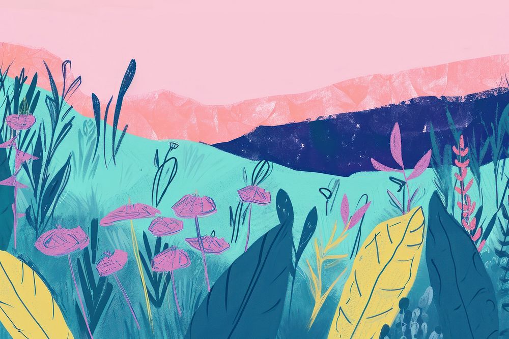 Cute field illustration illustrated vegetation painting.