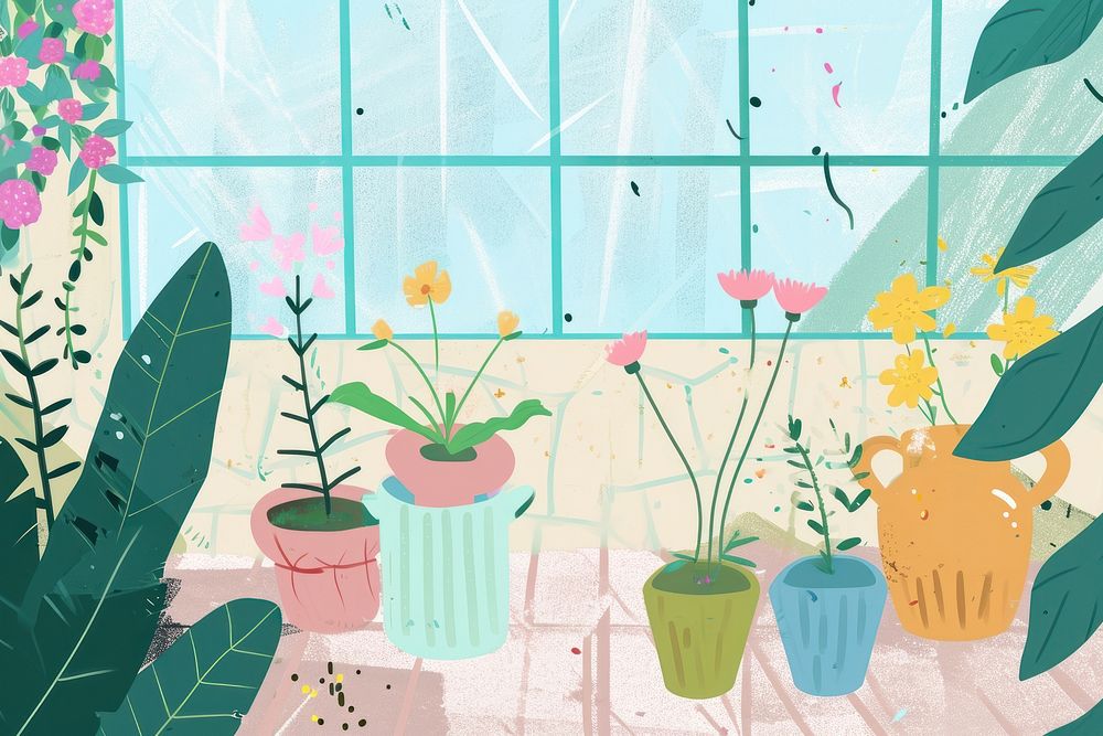 Cute flower garden room illustration gardening outdoors graphics.