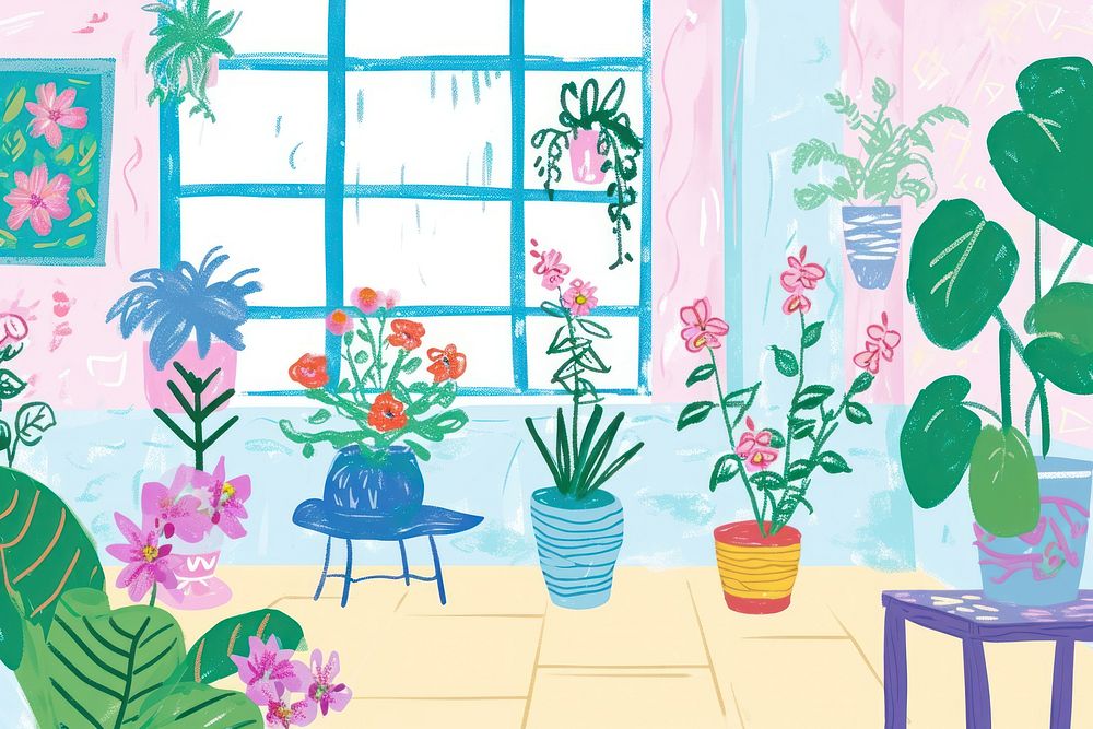 Cute flower garden room illustration painting graphics outdoors.