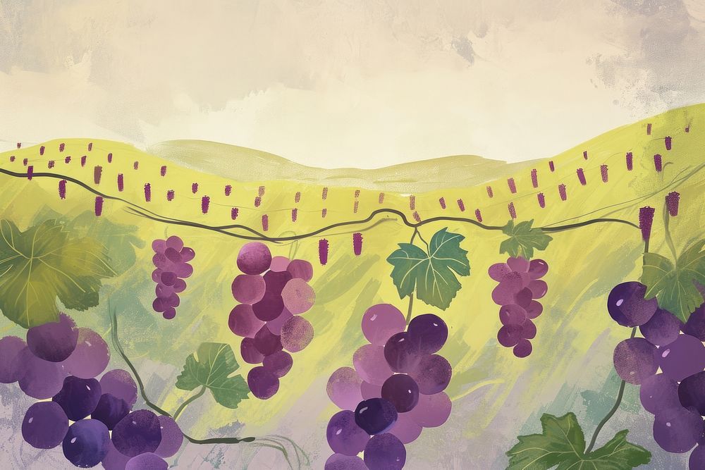Cute grape field illustration grapes painting outdoors.