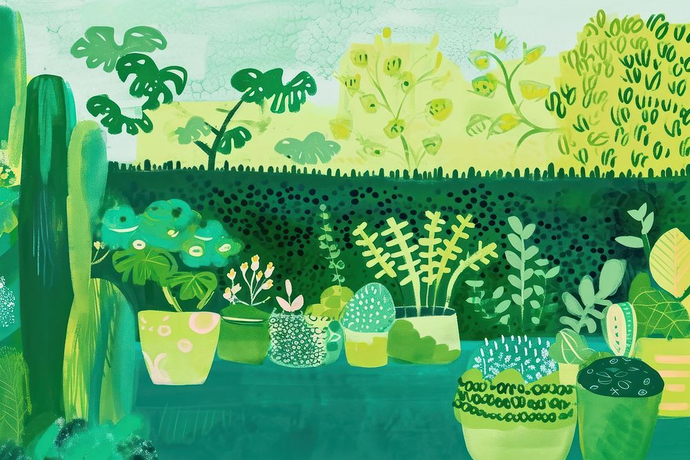 Cute green backyard illustration painting graphics outdoors.