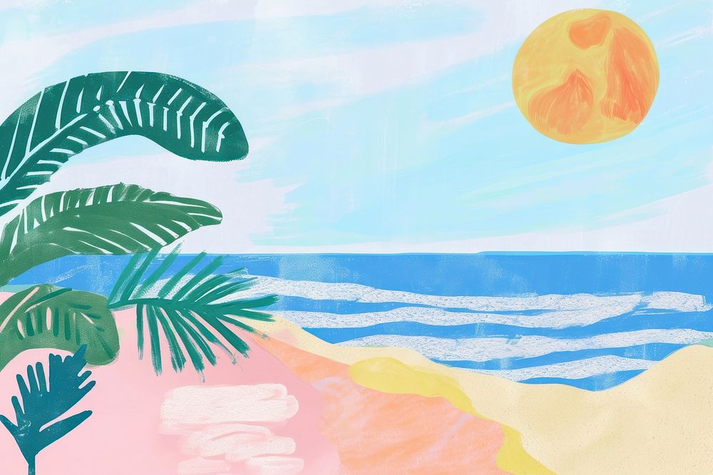 Cute pastel beach illustration painting outdoors tropical.