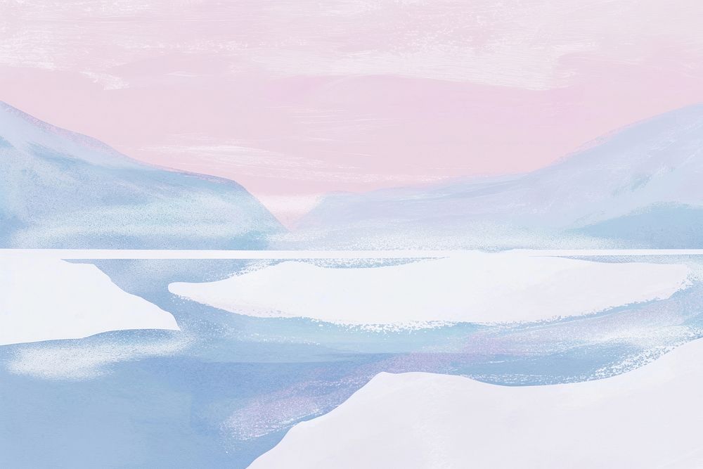 Cute pastel frozen lake illustration scenery outdoors mountain.