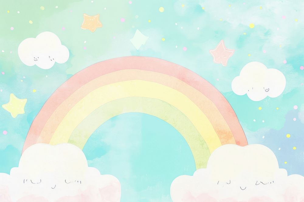 Cute pastel sky and cloud ranbow illustration painting graphics outdoors.