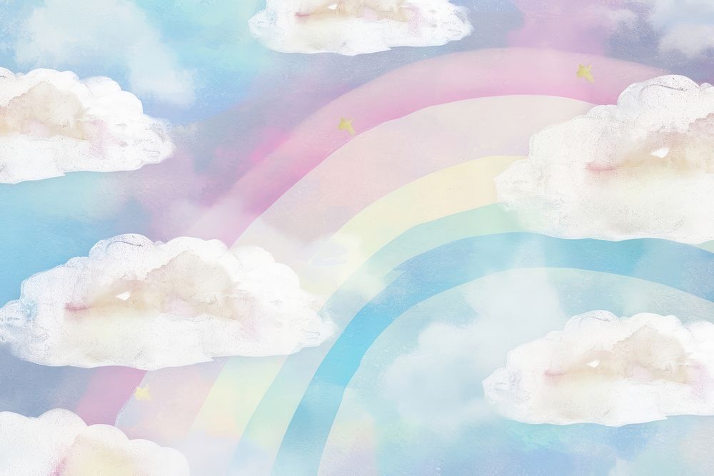 Cute pastel sky and cloud ranbow illustration outdoors painting rainbow.