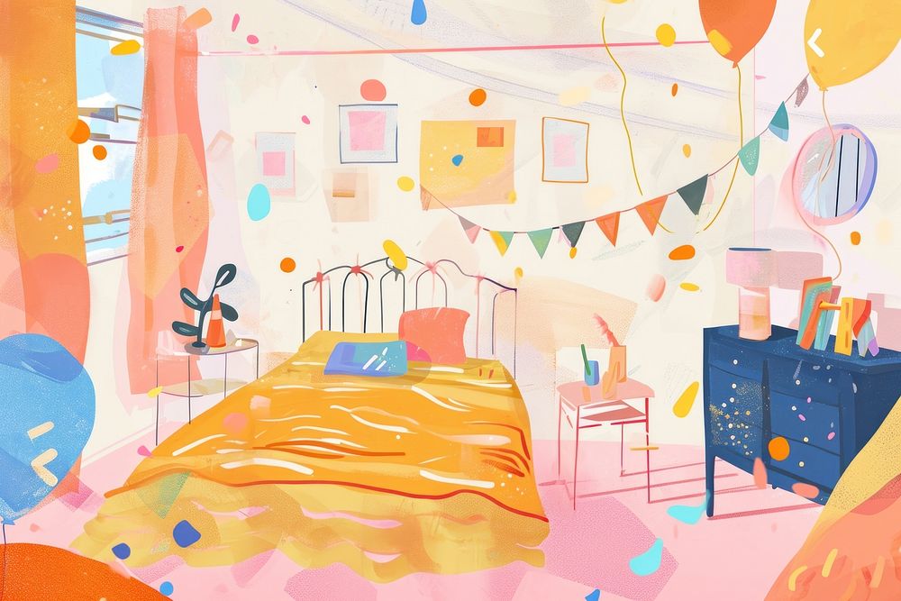 Cute room party minimal illustration furniture painting indoors.