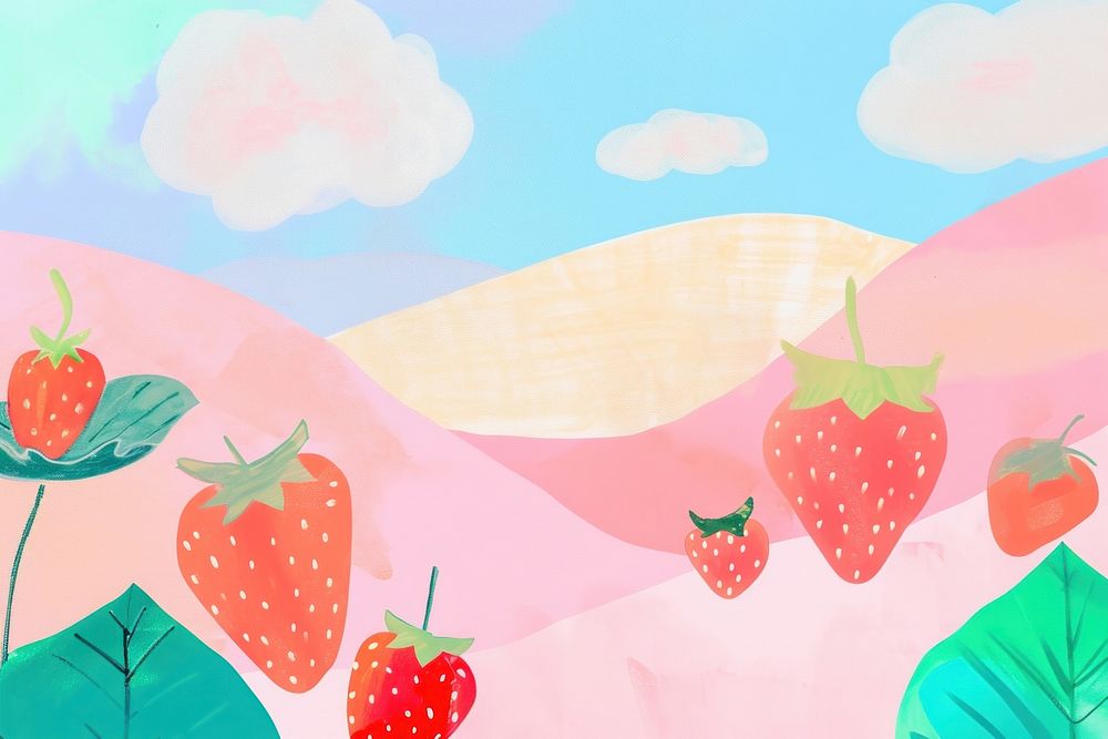 Cute strawberry field illustration painting produce racket.