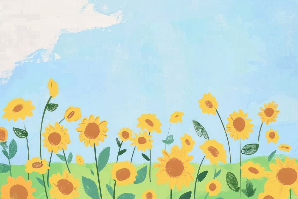 Cute sunflower field illustration asteraceae painting outdoors.