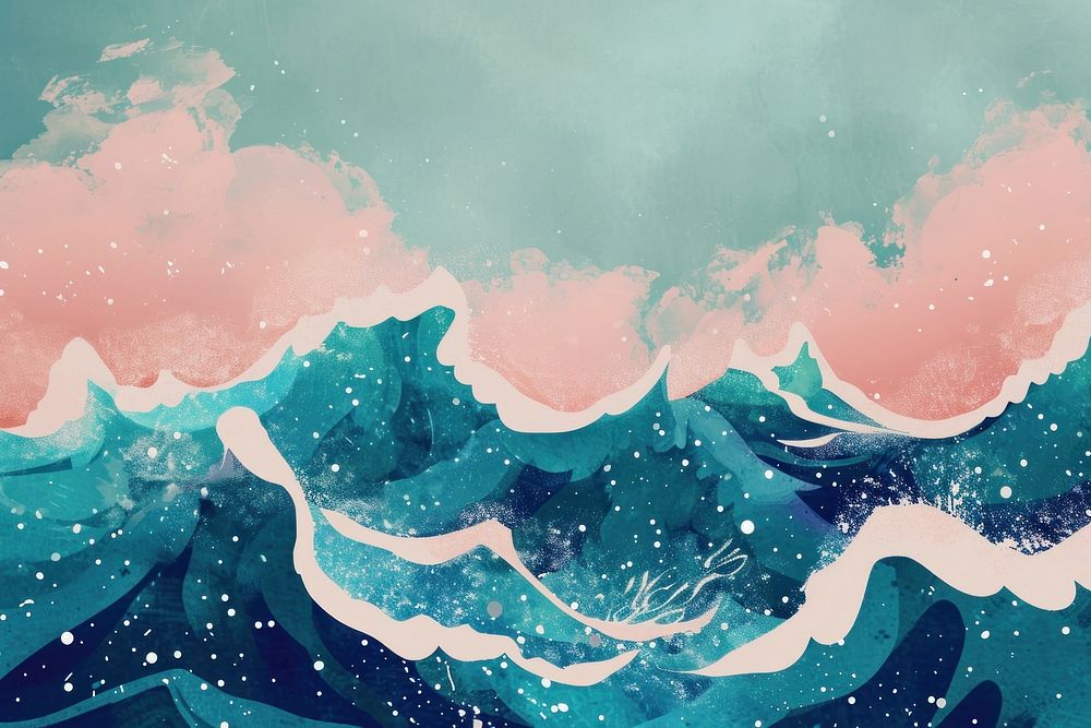 Cute sea wave illustration painting outdoors nature.