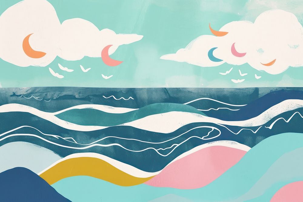 Cute sky and sea illustration painting graphics animal.