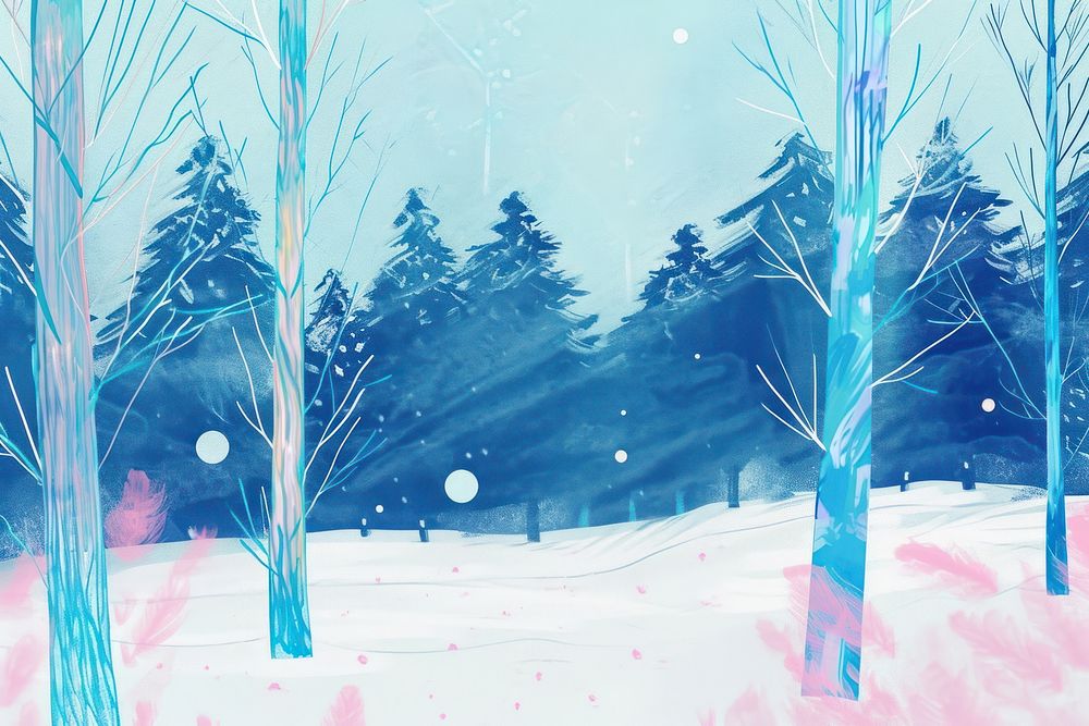 Cute snow and forest room illustration vegetation astronomy outdoors.
