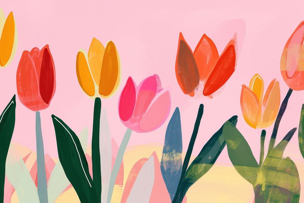 Cute tulips illustration painting outdoors blossom.