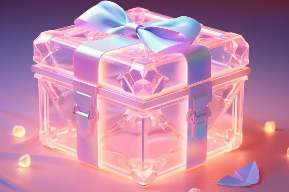 Gift box holography illuminated celebration anniversary.