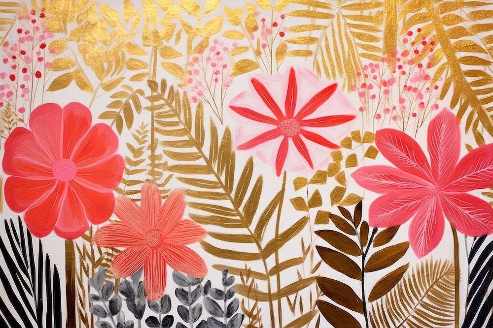 Gold silver pink tropical plants pattern nature flower.