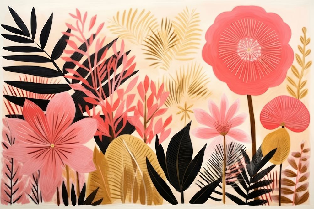 Gold silver pink tropical plants pattern nature flower.