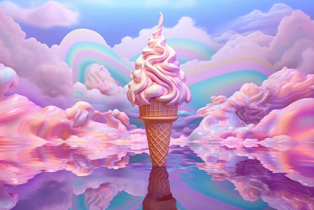 Ice cream holography dessert tranquility reflection.