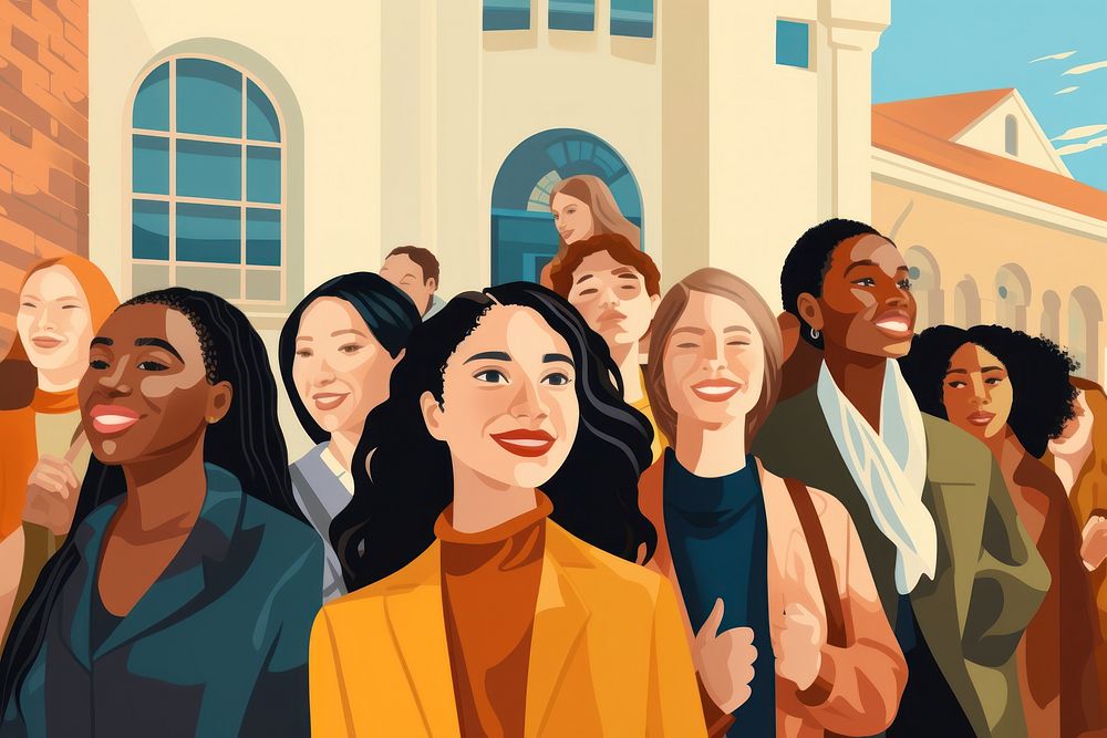 Women of different races in university adult togetherness architecture. AI generated Image by rawpixel.