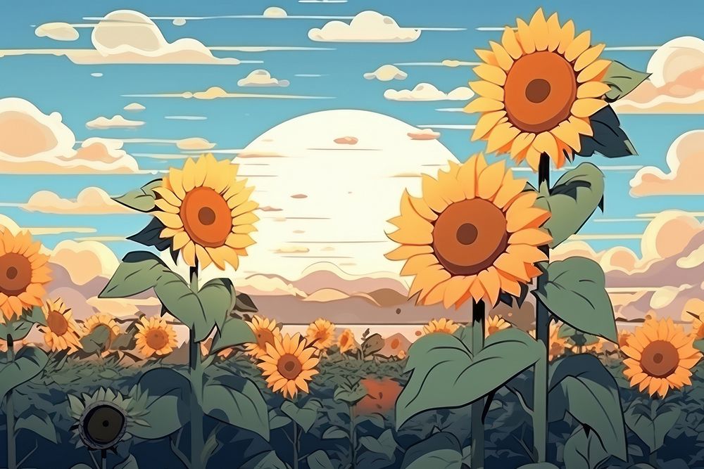 Sunflower field landscape outdoors sunset.