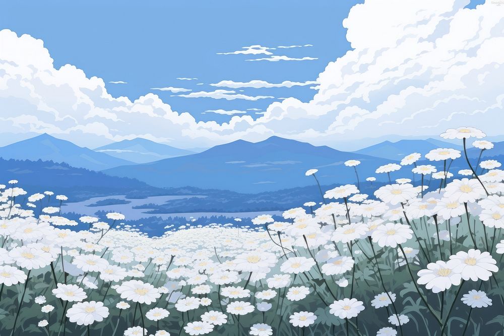White flower field landscape sky outdoors.
