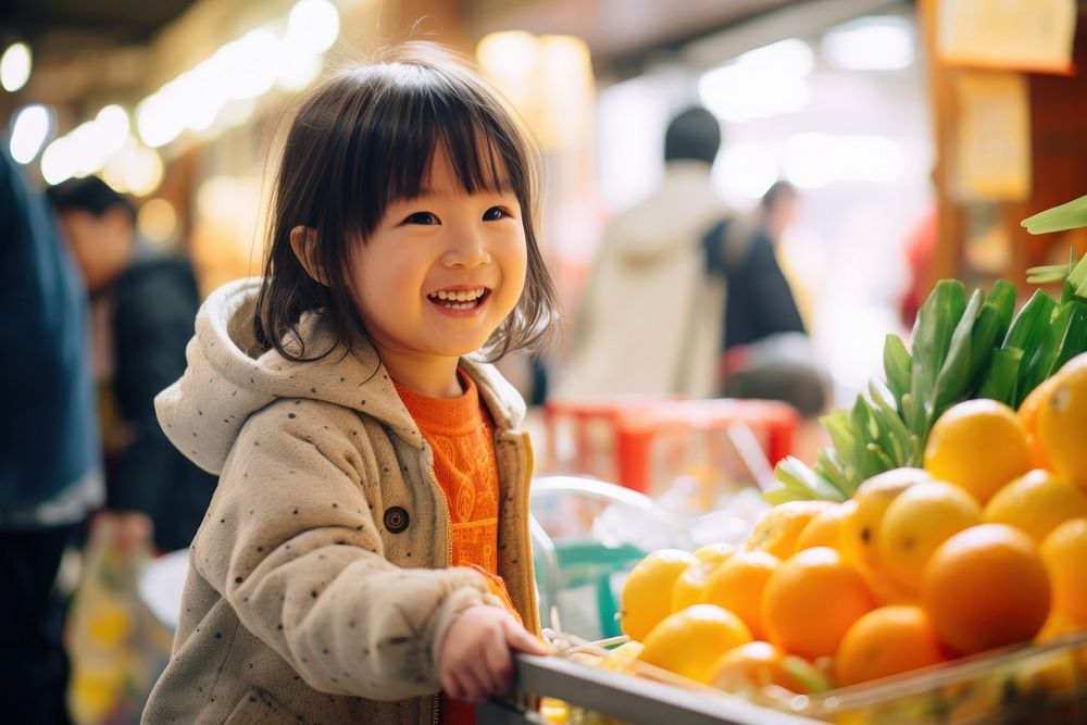 Japanese kids shopping market adult child.