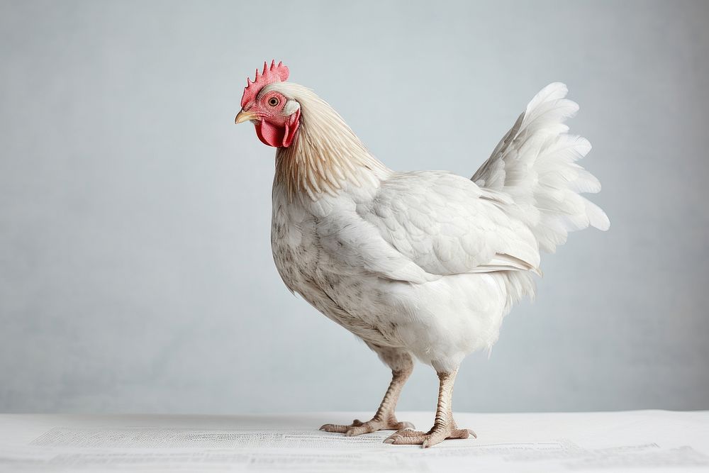 Minimal white hen standing chicken poultry.
