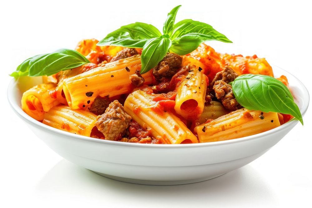 Macaroni rigatoni with tomato sauce macaroni pasta basil.