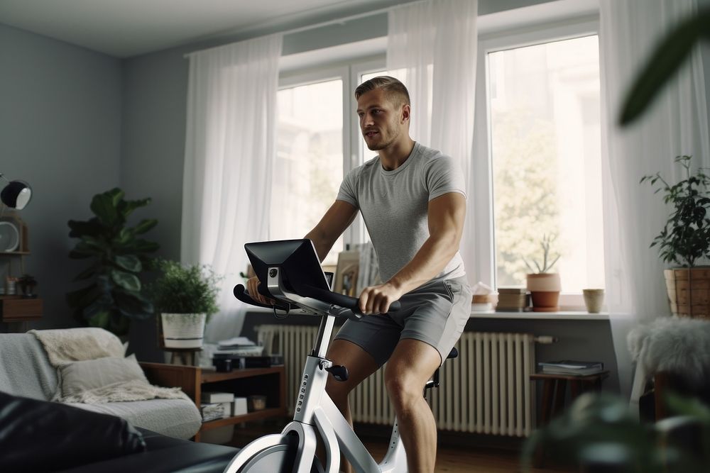 Man on an exercise bike exercising bicycle sports.