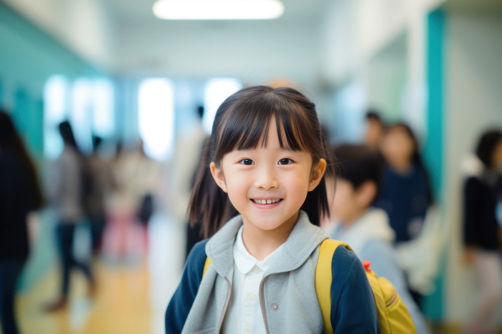 East Asians kids student smile walking.