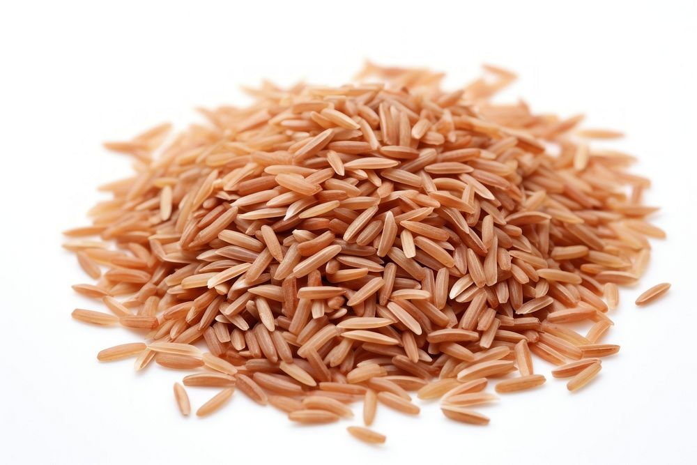 Rice brown food white background.