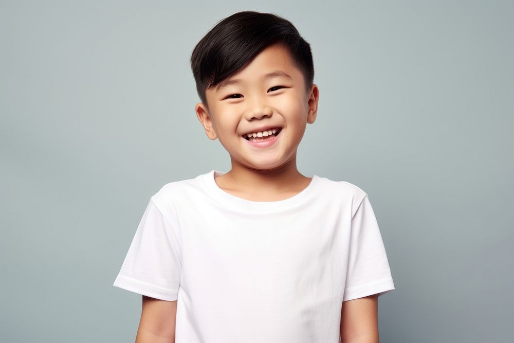 Happy asian kid t-shirt portrait child.